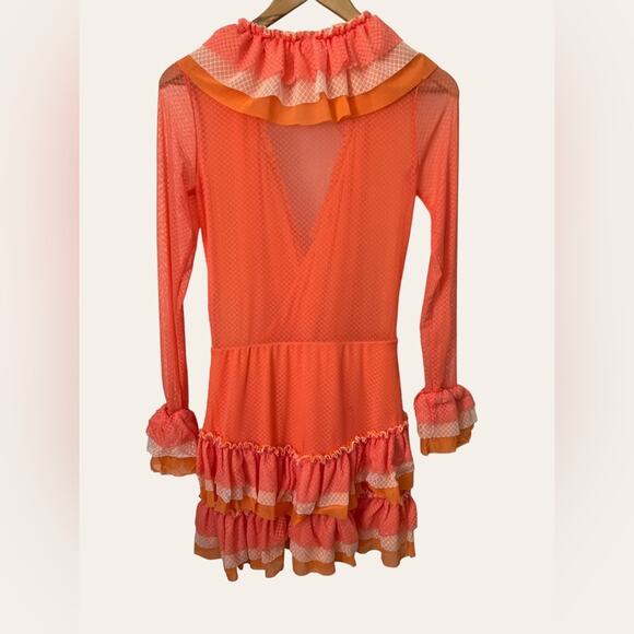 Hot As Hell Orange Long Sleeve Ruffle Mini Dress Size Small - Picture 8 of 8